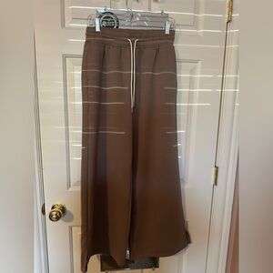Zenana Brown Wide-Leg Track Pants
